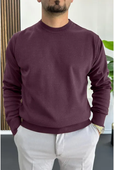 Erkek Bisiklet Yaka Normal Kalıp Kazak Koyu Mor Edw410