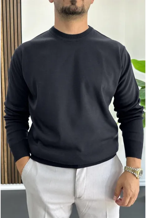 Erkek Bisiklet Yaka Normal Kalıp Kazak Lacivert Edw410