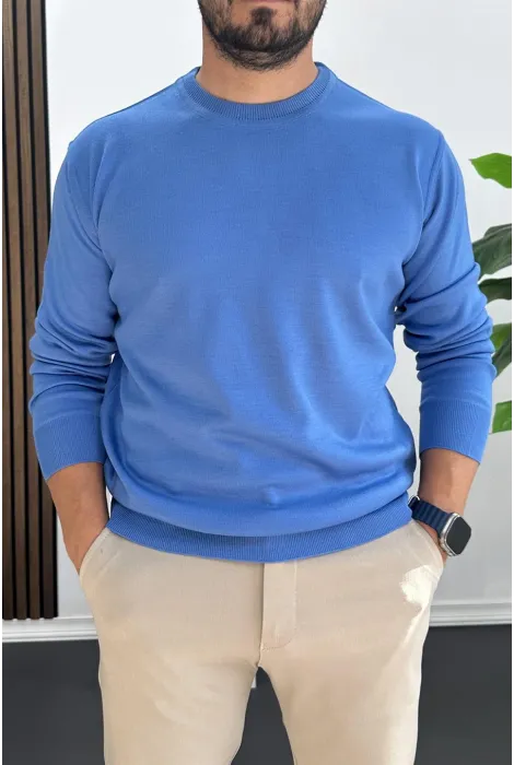 Erkek Bisiklet Yaka Normal Kalıp Kazak Mavi Edw410