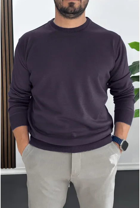 Erkek Bisiklet Yaka Normal Kalıp Kazak Mor Edw410