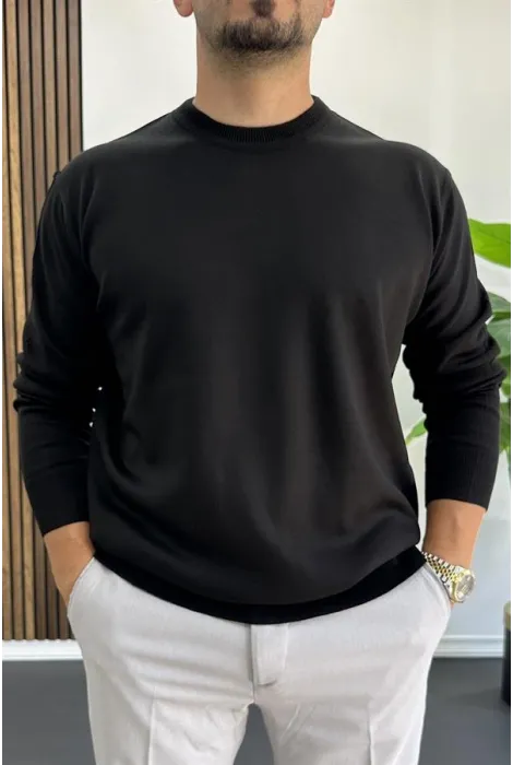 Erkek Bisiklet Yaka Normal Kalıp Kazak Siyah Edw410