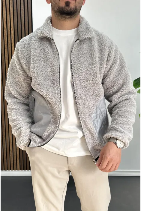 Erkek Cep Detaylı Peluş Hırka Gri Edw432