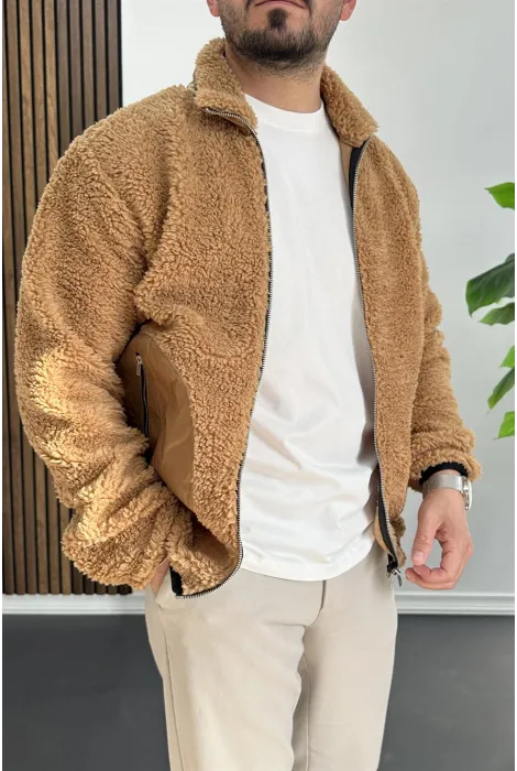 Erkek Cep Detaylı Peluş Hırka Kahverengi Edw432