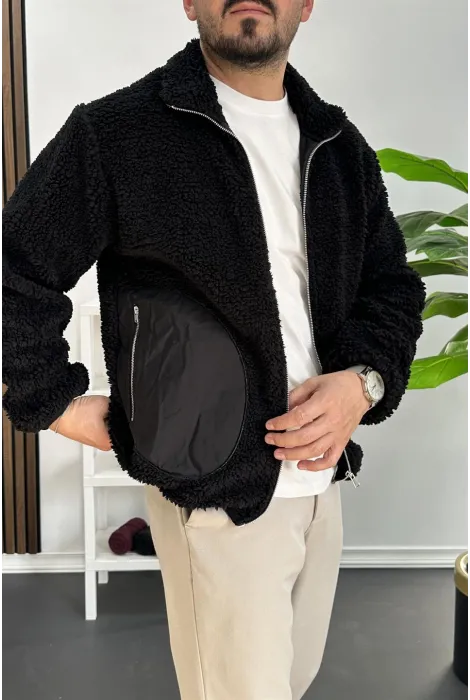 Erkek Cep Detaylı Peluş Hırka Siyah Edw432