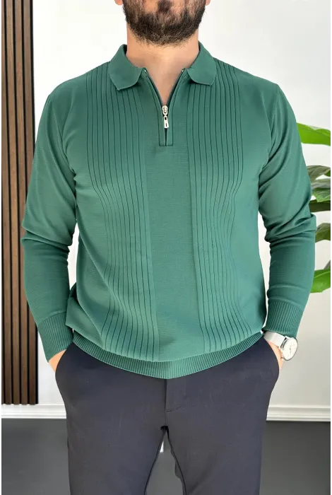 Erkek Çizgi Desenli Normal Kalıp Kazak Yeşil Edw422