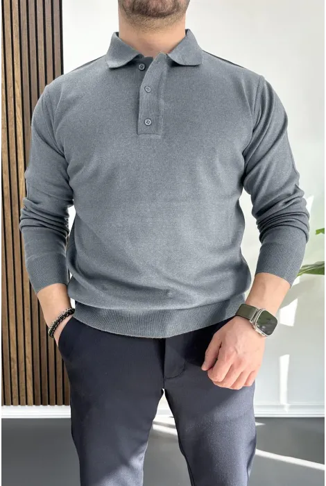 Erkek Düğmeli Polo Yaka Kazak Açık Mavi Edw231