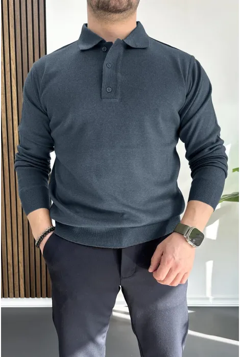 Erkek Düğmeli Polo Yaka Kazak İndigo Edw231