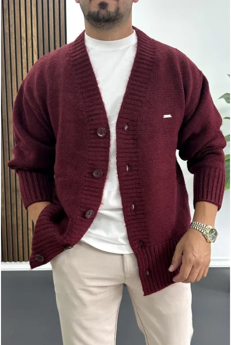Erkek Düğmeli Rahat Kesim Hırka Bordo Edw416