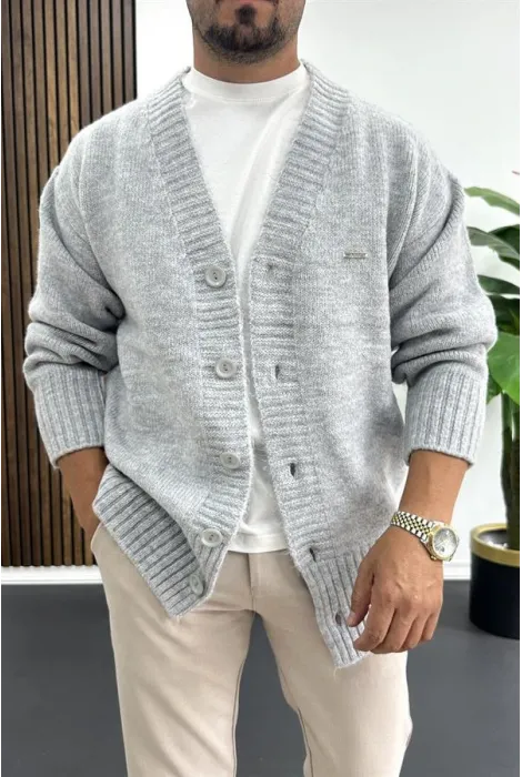 Erkek Düğmeli Rahat Kesim Hırka Gri Edw416