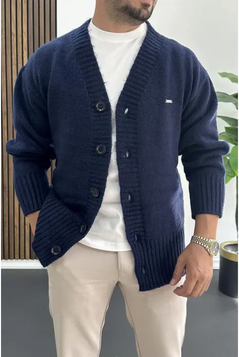 Erkek Düğmeli Rahat Kesim Hırka Lacivert Edw416