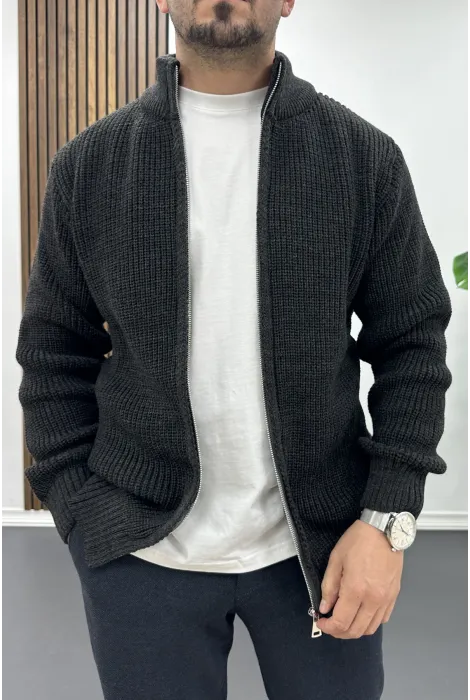 Erkek Slim Fit Fermuarlı Hırka Antrasit Edw434