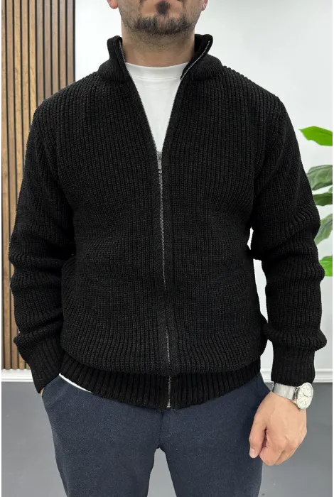 Erkek Slim Fit Fermuarlı Hırka Siyah Edw434