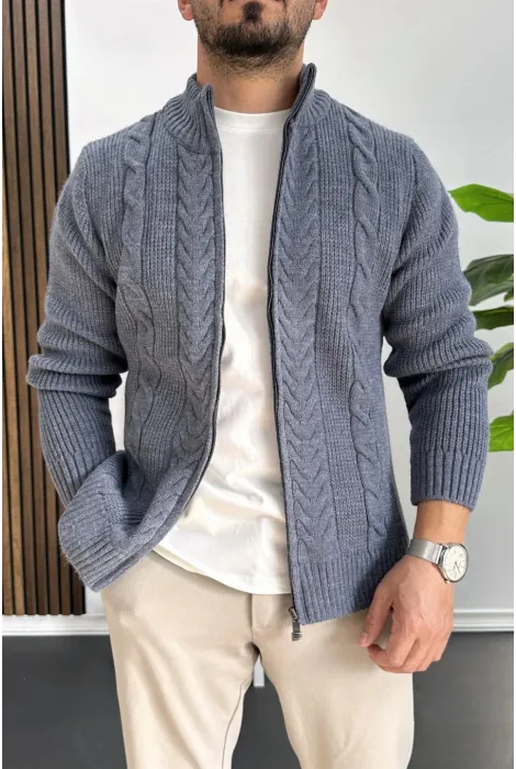 Erkek Slim Fit Örgü Desenli Hırka Mavi Edw430