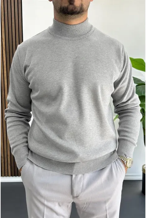 Erkek Yarım Balıkçı Normal Kalıp Kazak Gri Edw409