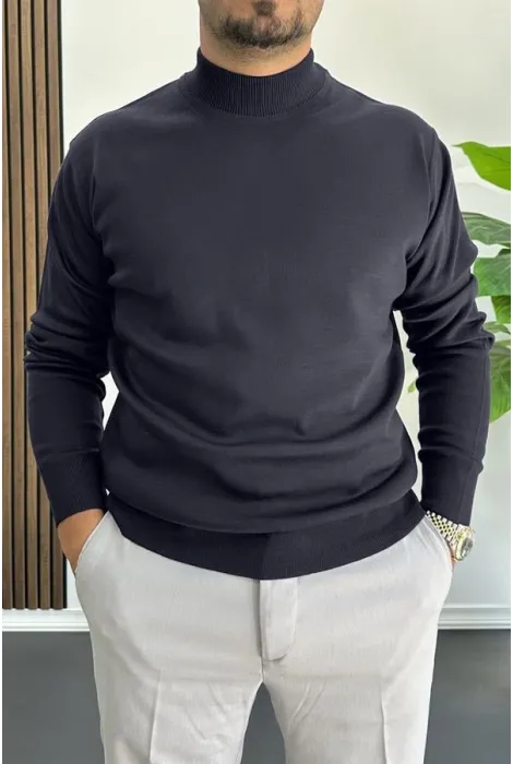 Erkek Yarım Balıkçı Normal Kalıp Kazak Lacivert Edw409