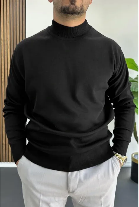 Erkek Yarım Balıkçı Normal Kalıp Kazak Siyah Edw409