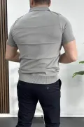 Erkek Açık Yaka Bloklu Tişört Gri Edw237
