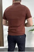 Erkek Açık Yaka Bloklu Tişört Kiremit Edw237