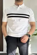 Erkek Açık Yaka Çizgli Tişört Beyaz Edw236
