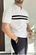 Erkek Açık Yaka Çizgli Tişört Beyaz Edw236