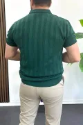 Erkek Açık Yaka Desenli Tişört Koyu Yeşil Edw385