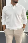 Erkek Açık Yaka Düz Desen Normal Kalıp Kazak Beyaz Edw423
