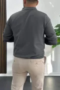 Erkek Açık Yaka Düz Desen Normal Kalıp Kazak Füme Edw423