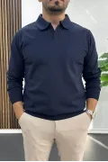 Erkek Açık Yaka Düz Desen Normal Kalıp Kazak Lacivert Edw423