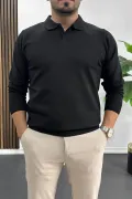 Erkek Açık Yaka Düz Desen Normal Kalıp Kazak Siyah Edw423