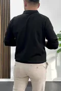 Erkek Açık Yaka Düz Desen Normal Kalıp Kazak Siyah Edw423