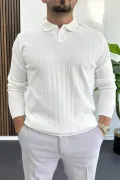 Erkek Açık Yaka Normal Kalıp Kazak Beyaz Edw412