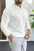 Erkek Açık Yaka Normal Kalıp Kazak Beyaz Edw412
