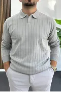 Erkek Açık Yaka Normal Kalıp Kazak Gri Edw412