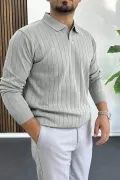Erkek Açık Yaka Normal Kalıp Kazak Gri Edw412
