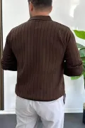 Erkek Açık Yaka Normal Kalıp Kazak Kahverengi Edw412