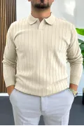Erkek Açık Yaka Normal Kalıp Kazak Krem Edw412