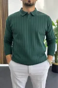 Erkek Açık Yaka Normal Kalıp Kazak Yeşil Edw412