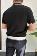 Erkek Açık Yaka Şerit Detaylı Tişört Siyah Edw235