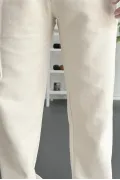 Erkek Beli Düğmeli Baggy Kalıp Pileli Pantolon Krem Edw357