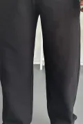 Erkek Beli Düğmeli Baggy Kalıp Pileli Pantolon Siyah Edw357