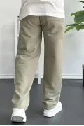 Erkek Beli Düğmeli Baggy Kalıp Pileli Pantolon Yeşil Edw357