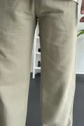 Erkek Beli Düğmeli Baggy Kalıp Pileli Pantolon Yeşil Edw357