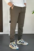 Erkek Beli Düğmeli Dar Paça Jogger Pantolon Yeşil Edw224