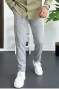 Erkek Beli Düğmeli Pamuklu Dar Kalıp Pantolon Gri Edw364
