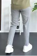 Erkek Beli Düğmeli Pamuklu Dar Kalıp Pantolon Gri Edw364