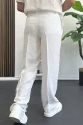 Erkek Beli Düğmeli Rahat Kalıp Yazlık Pantolon Beyaz Edw393
