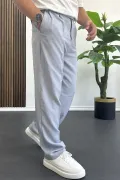 Erkek Beli Düğmeli Rahat Kalıp Yazlık Pantolon Mavi Edw393