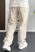 Erkek Beli Lastikli Baggy Kalıp Pantolon Krem Edw356