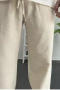 Erkek Beli Lastikli Baggy Kalıp Pantolon Krem Edw356