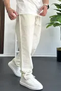 Erkek Beli Lastikli Baggy Rahat Pantolon Krem Edw359